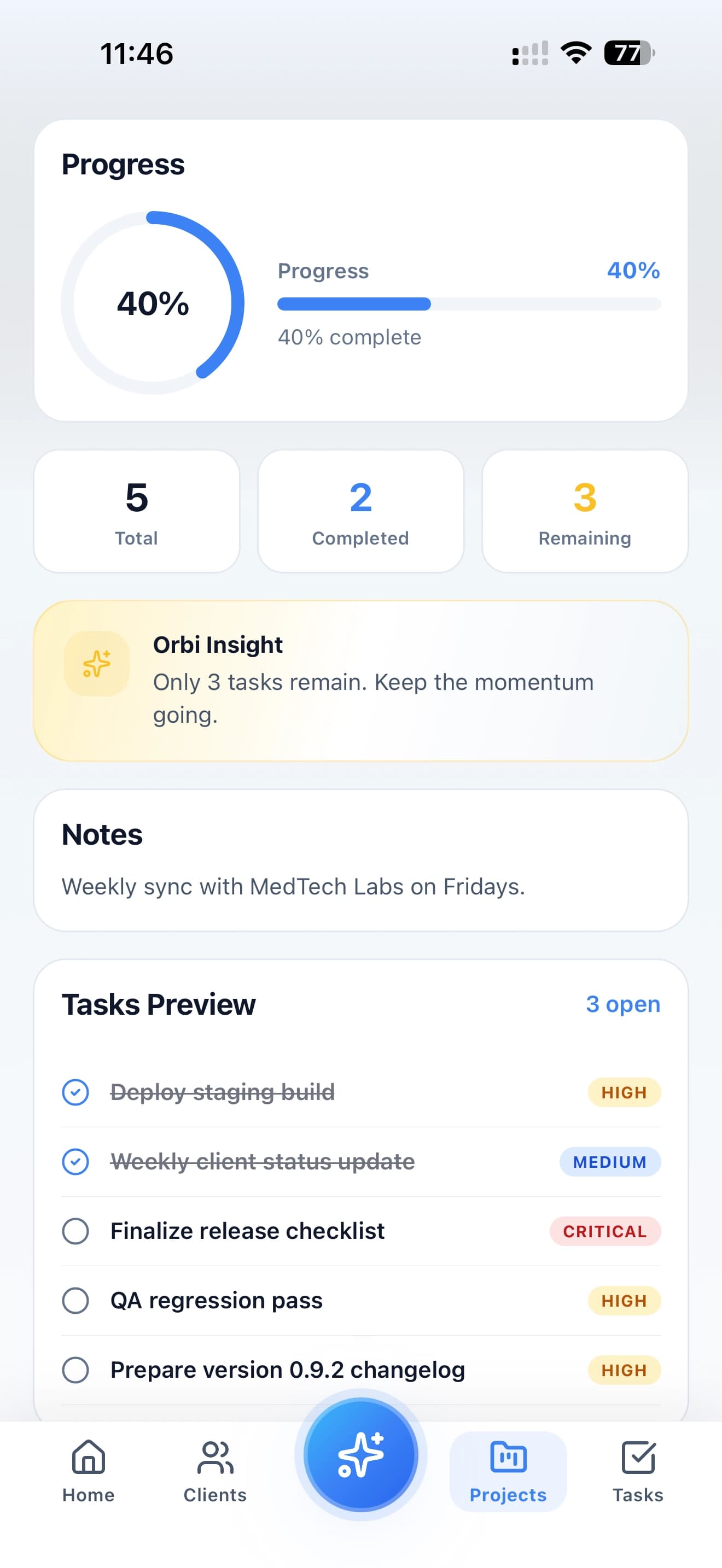 Orbit app — Progress